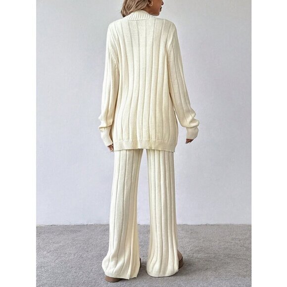 2pcs Women Sbutton down Long Sleeve Cardigan & Knitted Pants Set - Picture 6 of 6